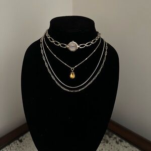 GOLDEN HOUR - Vintage Watch Choker & Silver and Gold Layered Necklace Set